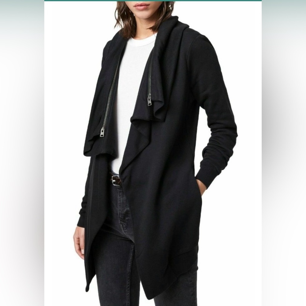 ALL SAINTS DAHLIA DRAPED ZIPPER SWEATSHIRT/CARDIGAN, SIZE XS.
